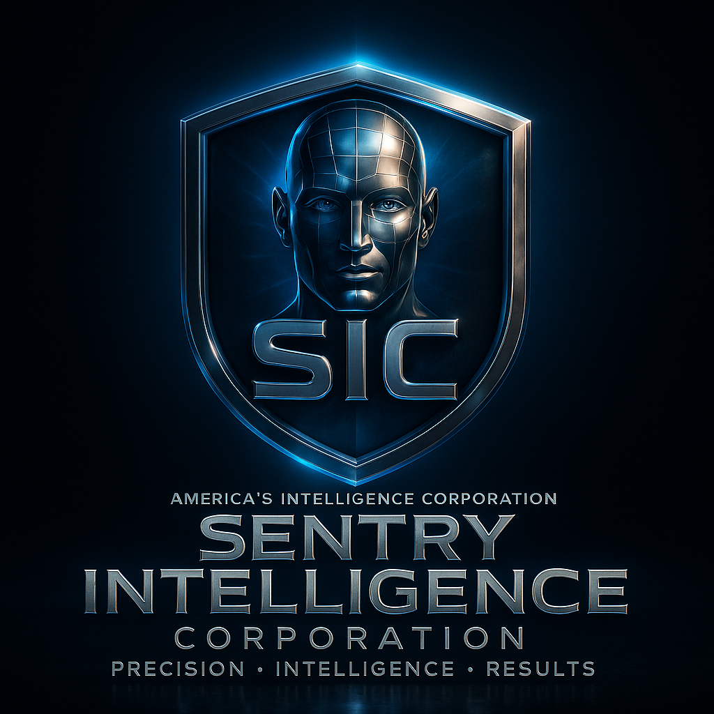 Sentry Intelligence Corporation shield logo on dark background